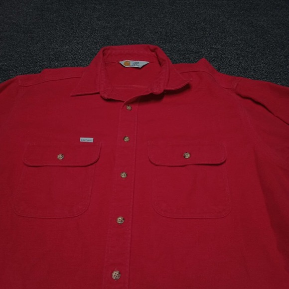 Vintage Carhartt Flannel Chamois Shirt Adult XL Red Button Up Double Pocket - Picture 2 of 7